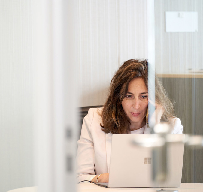 Woman working on a laptop